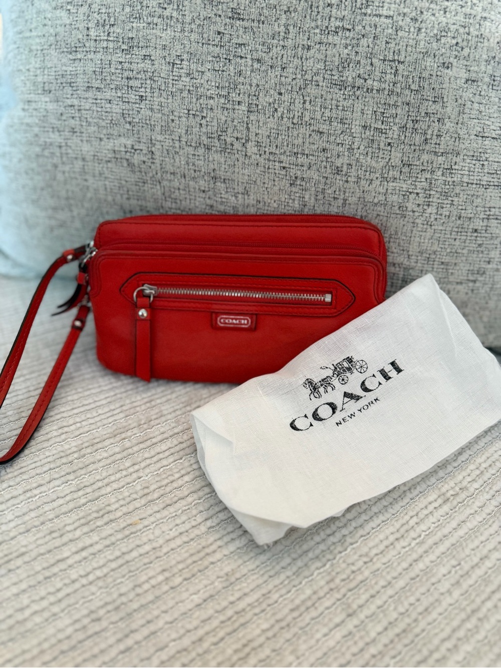 Coach Red Leather Wristlet Wallet 8x5